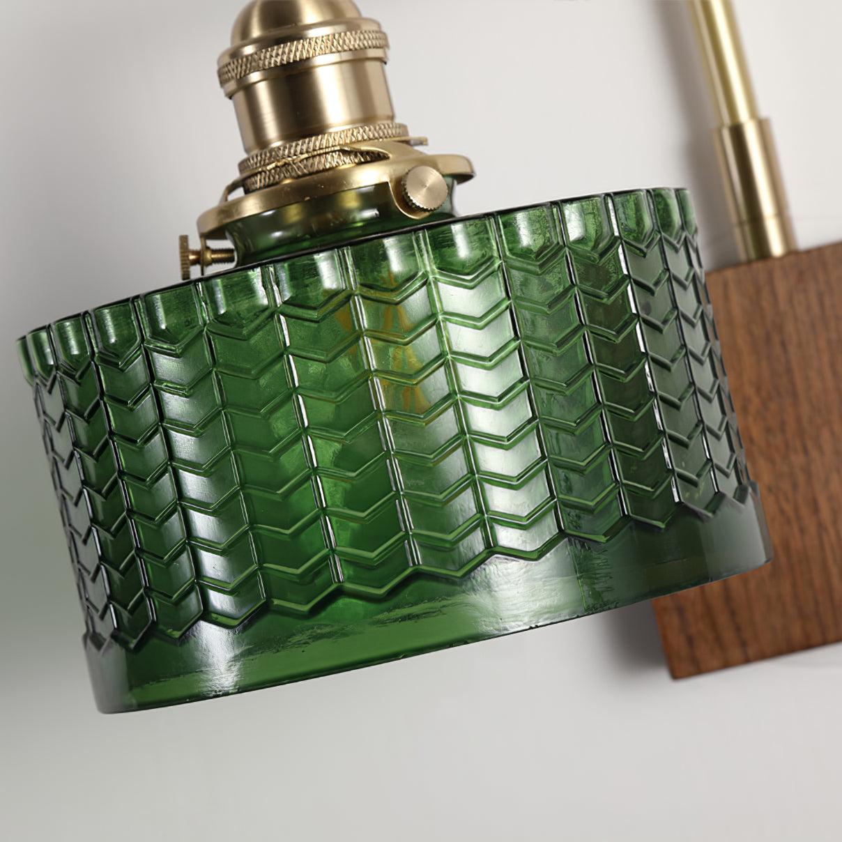 Camely – Applique Murale Élégante en Verre Vert et Bois Naturel