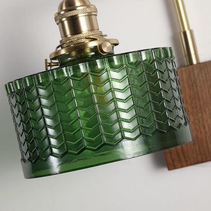 Camely – Applique Murale Élégante en Verre Vert et Bois Naturel