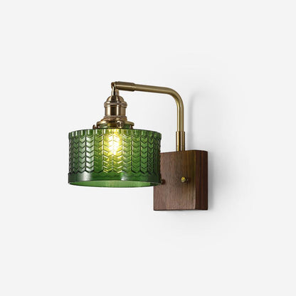 Camely – Applique Murale Élégante en Verre Vert et Bois Naturel