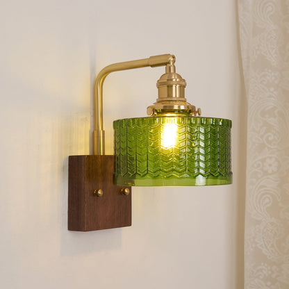Camely – Applique Murale Élégante en Verre Vert et Bois Naturel