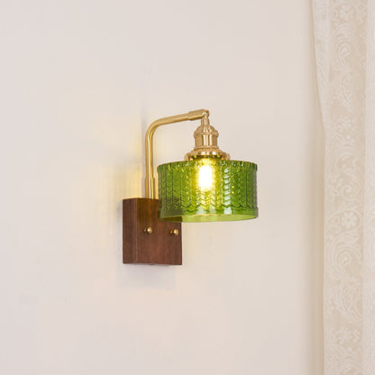 Camely – Applique Murale Élégante en Verre Vert et Bois Naturel