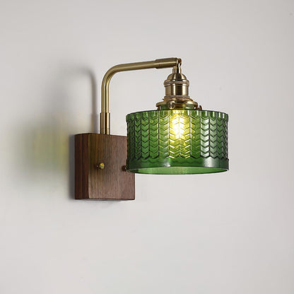 Camely – Applique Murale Élégante en Verre Vert et Bois Naturel
