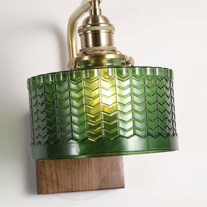 Camely – Applique Murale Élégante en Verre Vert et Bois Naturel