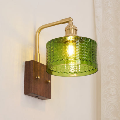 Camely – Applique Murale Élégante en Verre Vert et Bois Naturel