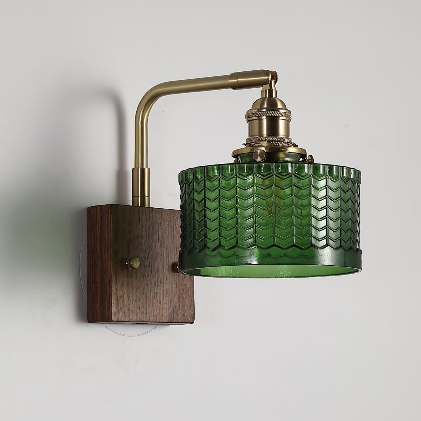 Camely – Applique Murale Élégante en Verre Vert et Bois Naturel