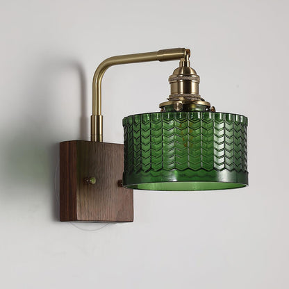 Camely – Applique Murale Élégante en Verre Vert et Bois Naturel