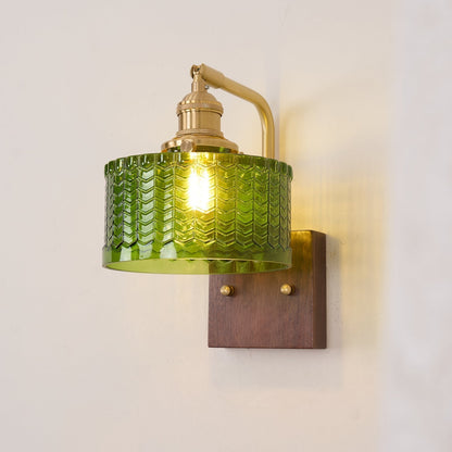 Camely – Applique Murale Élégante en Verre Vert et Bois Naturel