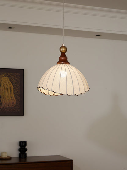 VELMARA | Suspension Tissu Plissé – Bois & Métal Doré – Hauteur Réglable – Douille E27