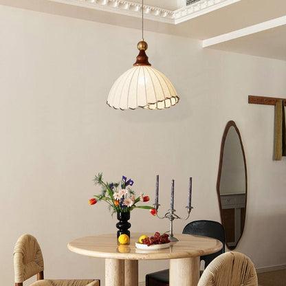 VELMARA | Suspension Tissu Plissé – Bois & Métal Doré – Hauteur Réglable – Douille E27