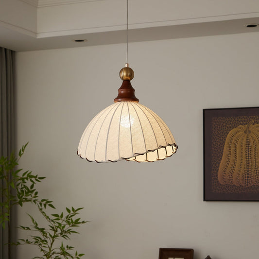 VELMARA | Suspension Tissu Plissé – Bois & Métal Doré – Hauteur Réglable – Douille E27