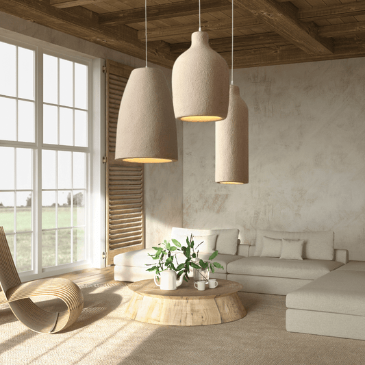 TERRALUNA | Suspension en Pierre de Ciment – LED Intégrée – Style Brut & Naturel – Design Minimaliste