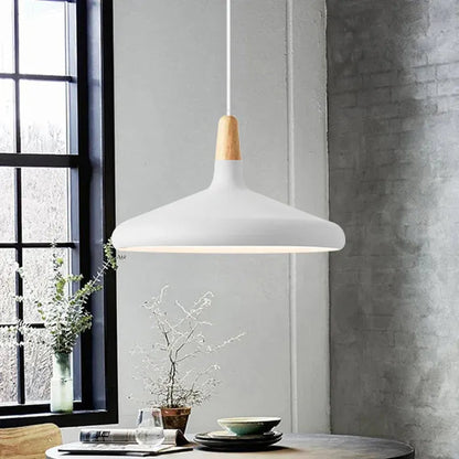 Lampe Suspendue en Aluminium et Bois - Luminaire Suspendu Conique de 18 cm pour Salle à Manger avec Finitions Colorées 0