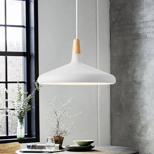 Lampe Suspendue en Aluminium et Bois - Luminaire Suspendu Conique de 18 cm pour Salle à Manger avec Finitions Colorées 0
