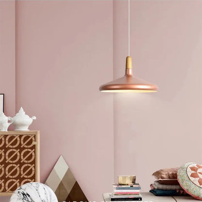 Lampe Suspendue en Aluminium et Bois - Luminaire Suspendu Conique de 18 cm pour Salle à Manger avec Finitions Colorées 10