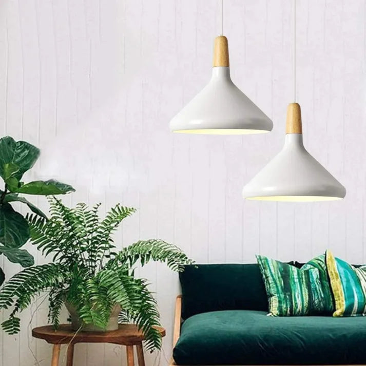 Lampe Suspendue en Aluminium et Bois - Luminaire Suspendu Conique de 18 cm pour Salle à Manger avec Finitions Colorées 5