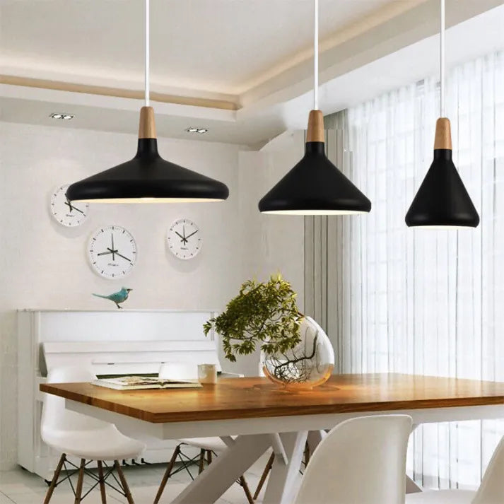 Lampe Suspendue en Aluminium et Bois - Luminaire Suspendu Conique de 18 cm pour Salle à Manger avec Finitions Colorées 6