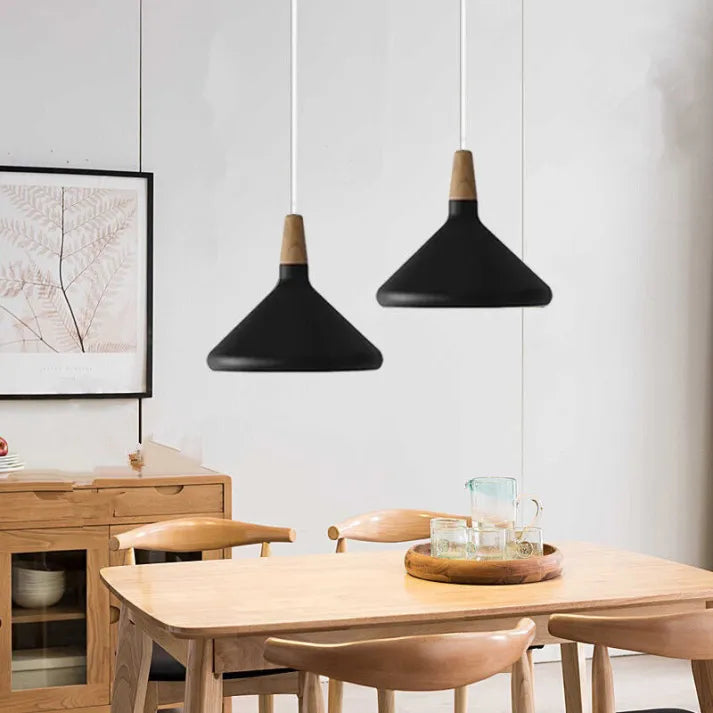 Lampe Suspendue en Aluminium et Bois - Luminaire Suspendu Conique de 18 cm pour Salle à Manger avec Finitions Colorées 7