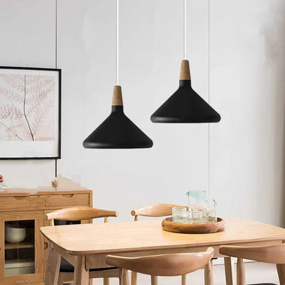 Lampe Suspendue en Aluminium et Bois - Luminaire Suspendu Conique de 18 cm pour Salle à Manger avec Finitions Colorées 7