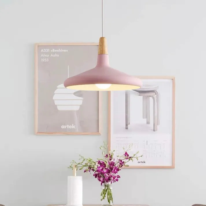 Lampe Suspendue en Aluminium et Bois - Luminaire Suspendu Conique de 18 cm pour Salle à Manger avec Finitions Colorées 8