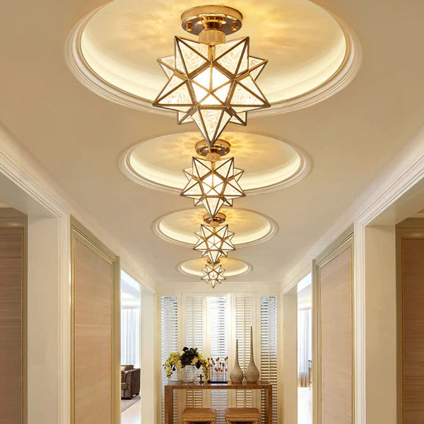 Plafonnier Design Étoile Doré pour Salon et Chambre – Lampe Plafond Compacte E27 20 cm 3