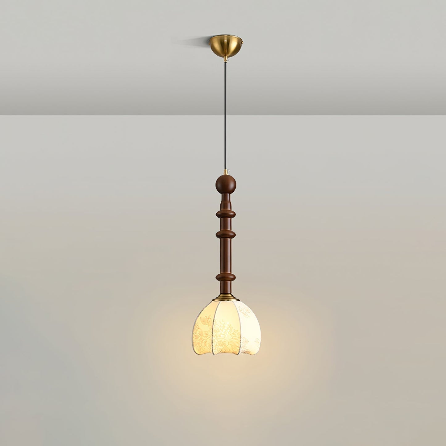 RomaLumière – Suspension Élégante Italienne en Verre | Design Vintage | Bois & Laiton