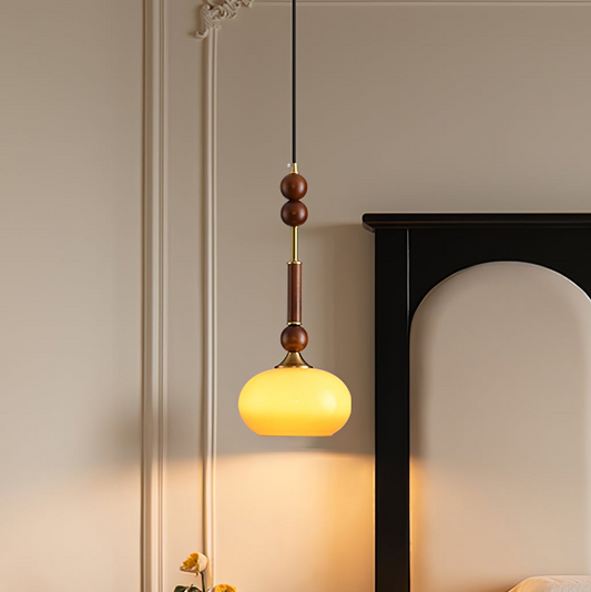 RomaLumière – Suspension Élégante Italienne en Verre | Design Vintage | Bois & Laiton
