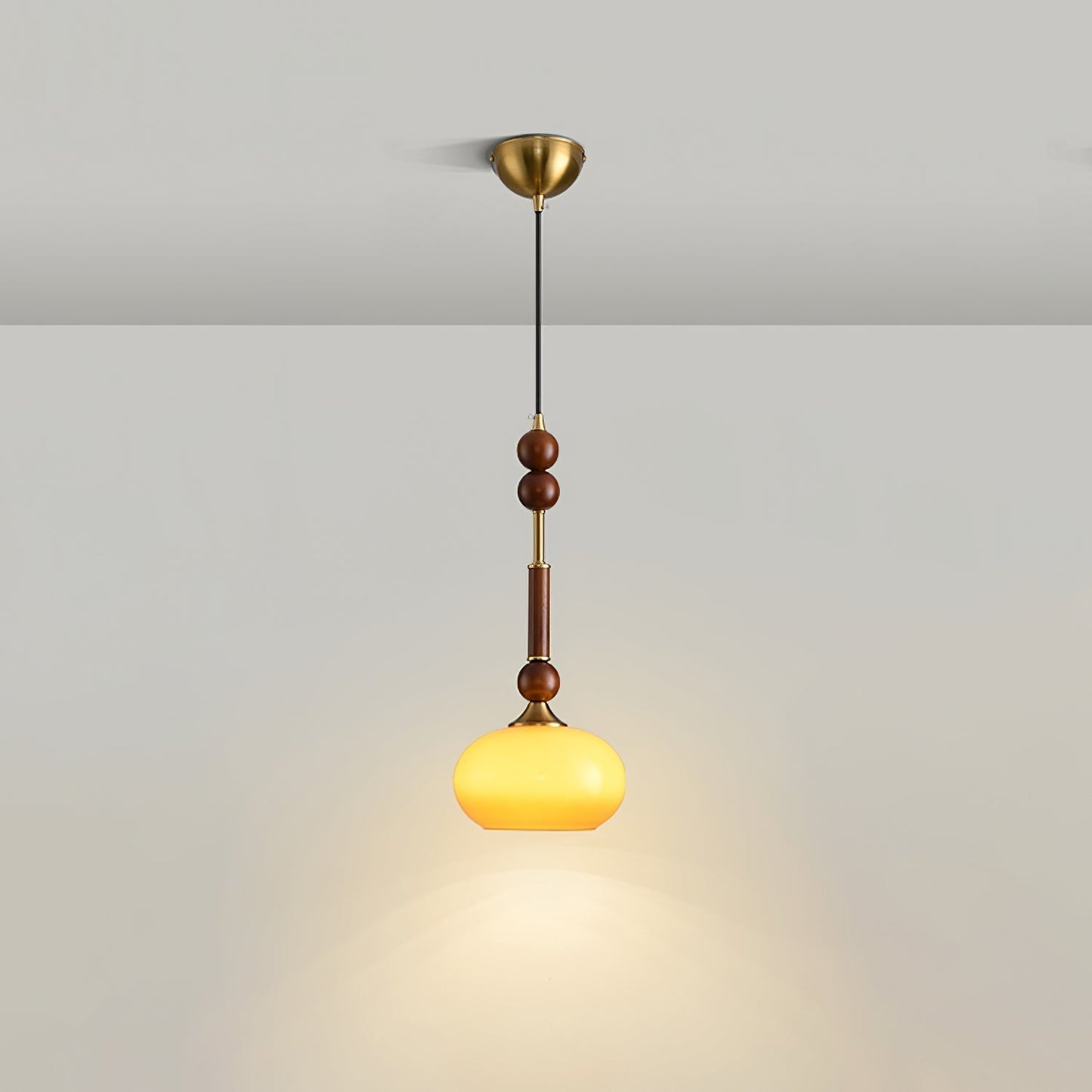 RomaLumière – Suspension Élégante Italienne en Verre | Design Vintage | Bois & Laiton