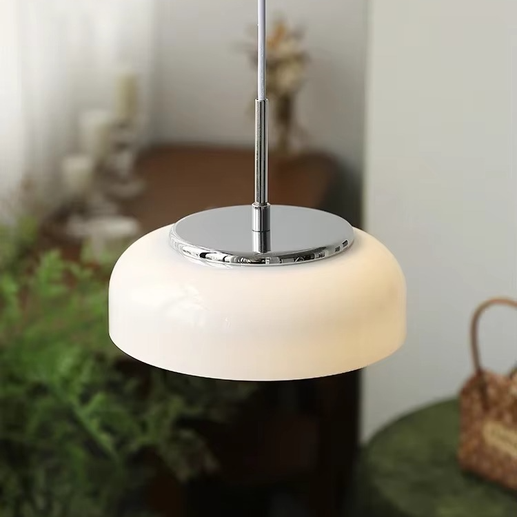 ORLUMA – Suspension Design Bauhaus | Verre Opalin & Chrome | LED Intégrée | Ø23 cm