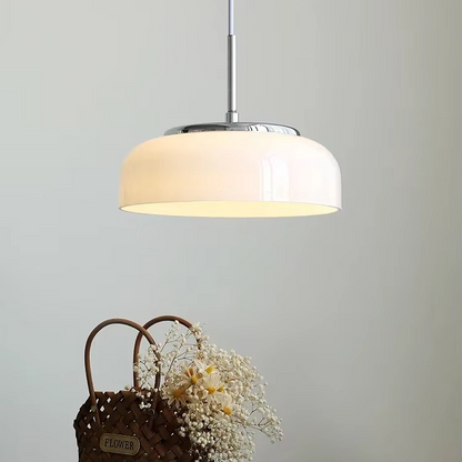 ORLUMA – Suspension Design Bauhaus | Verre Opalin & Chrome | LED Intégrée | Ø23 cm