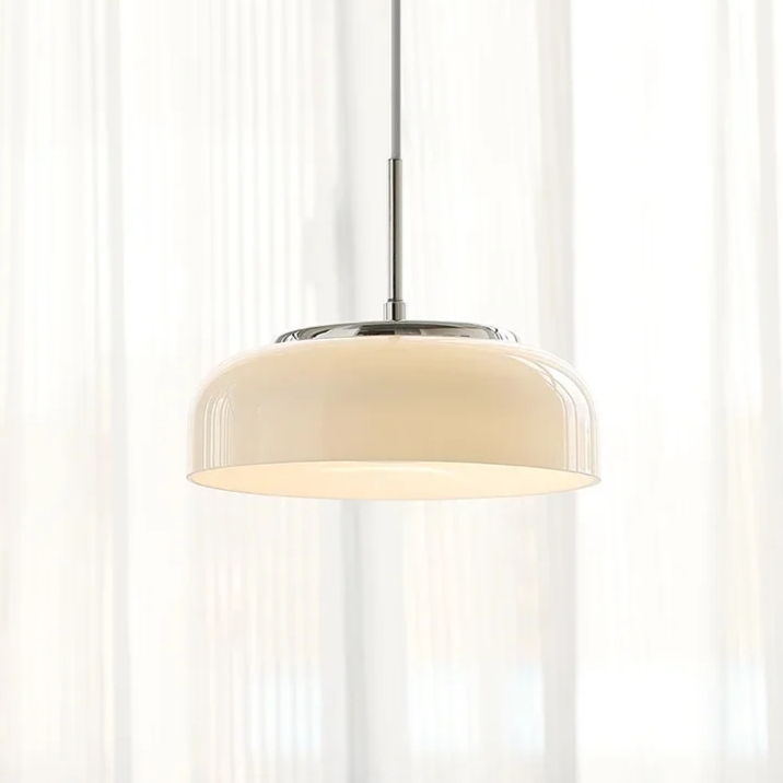 ORLUMA – Suspension Design Bauhaus | Verre Opalin & Chrome | LED Intégrée | Ø23 cm