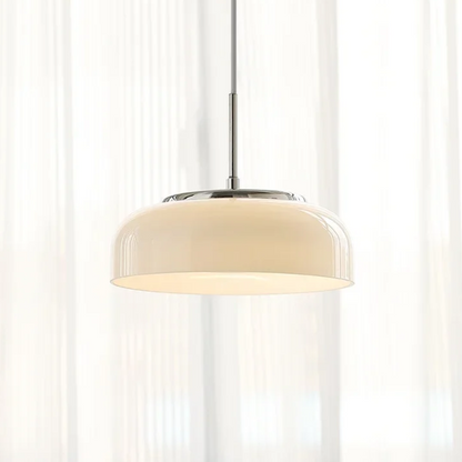 ORLUMA – Suspension Design Bauhaus | Verre Opalin & Chrome | LED Intégrée | Ø23 cm
