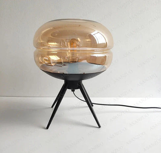 LuxeShelf - Lampe de Table en Verre Bleu avec Étagère pour Décor de Chambre