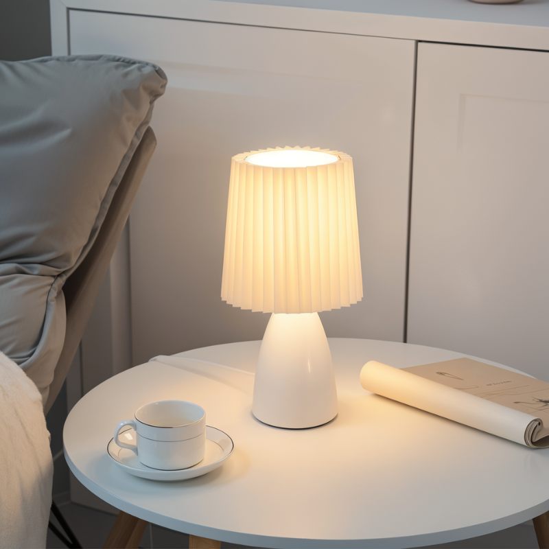 Apollo – Lampe de Table Design Mid-Century avec Abat-jour Plissé | LED à 3 Tons