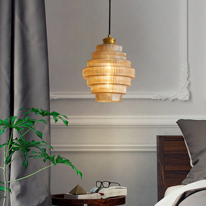 Lampe Suspendue en Verre et Laiton en Forme de Bouteille