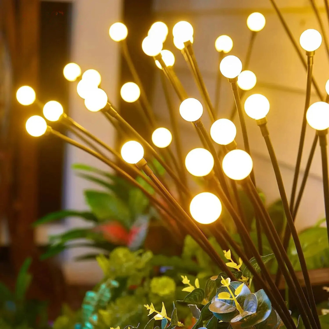 LUNAVIA – Lampes Solaires de Jardin à LED – Effet Lucioles – Tiges Flexibles – Lumière Blanche Chaude – IP65